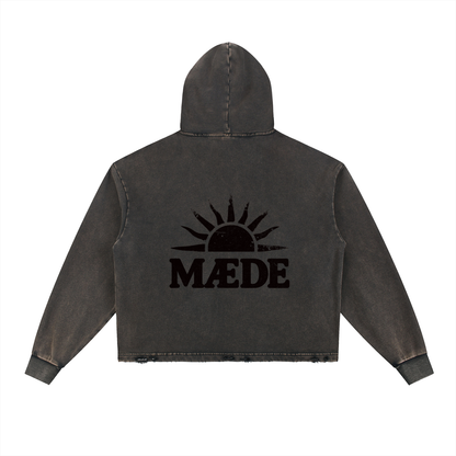 Vintage Washed Frayed-Hem Hoodie